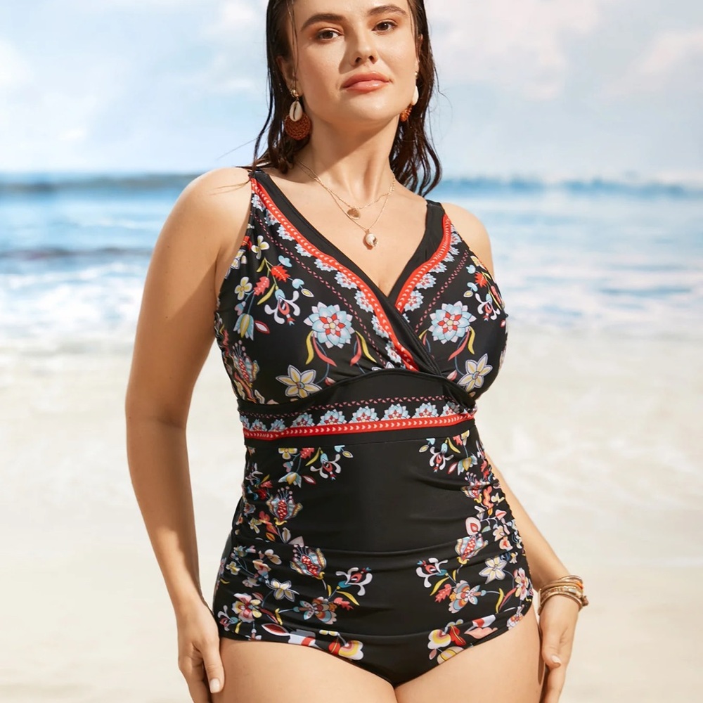 BloomChic Floral Black and Red Swimsuit